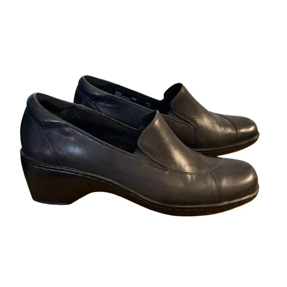 Clarks Bendables Slip On May Poppy Loafers Sz. Black Leather Comfort